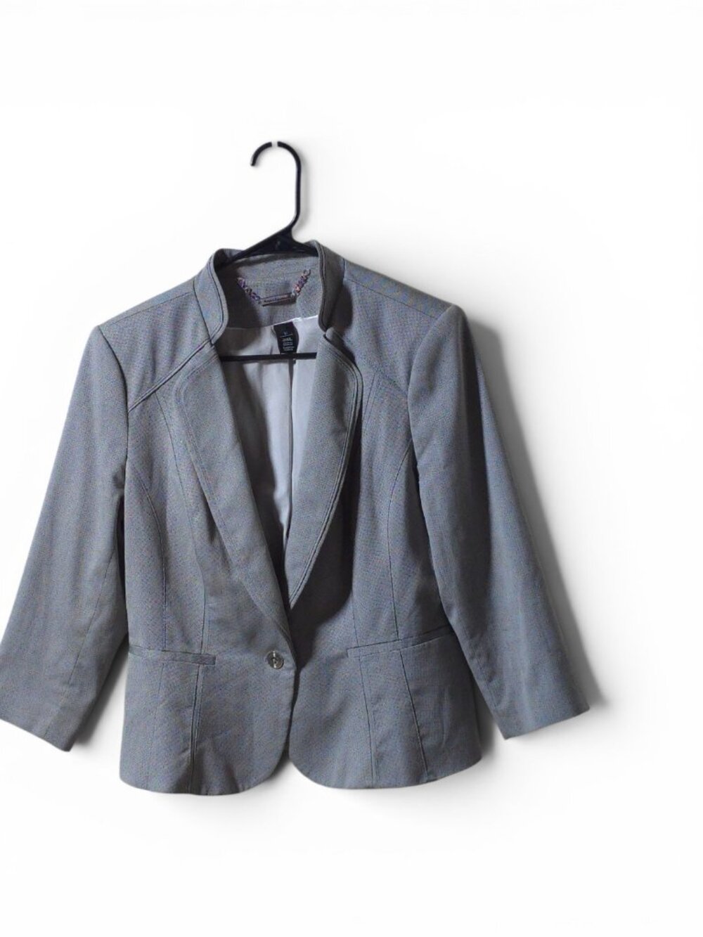 WHBM White House Black Market Gray One Button Blazer Jacket Womens 12 Career